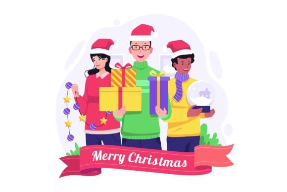 People Celebrate Christmas Illustration Graphics